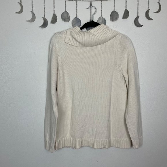 Talbots Woman's Sz M Cream Cable Knit Fold Over Neck Thick Winter Sweater - Picture 7 of 9